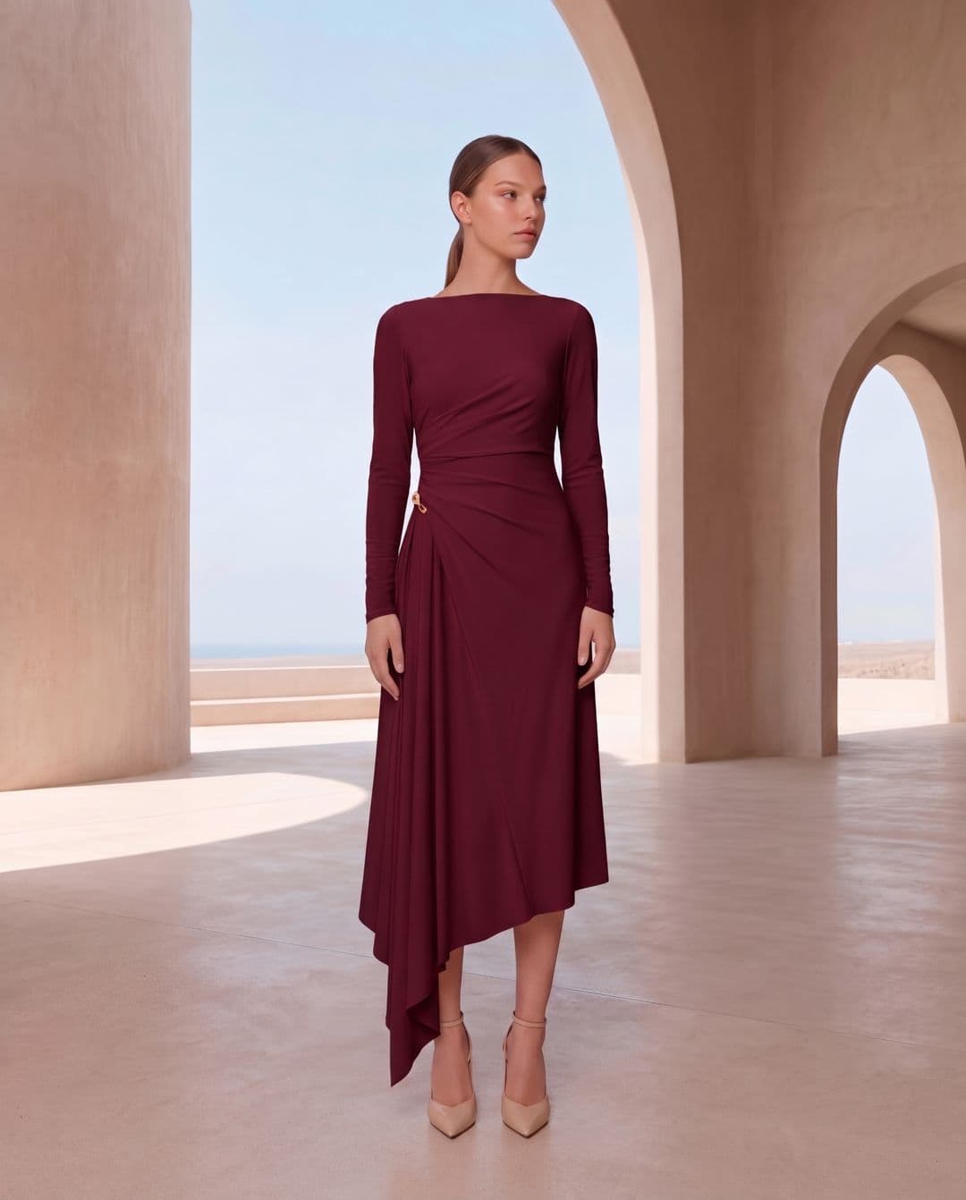 VESTIDO MIDI FALDA ASIMETRICA (1/4)