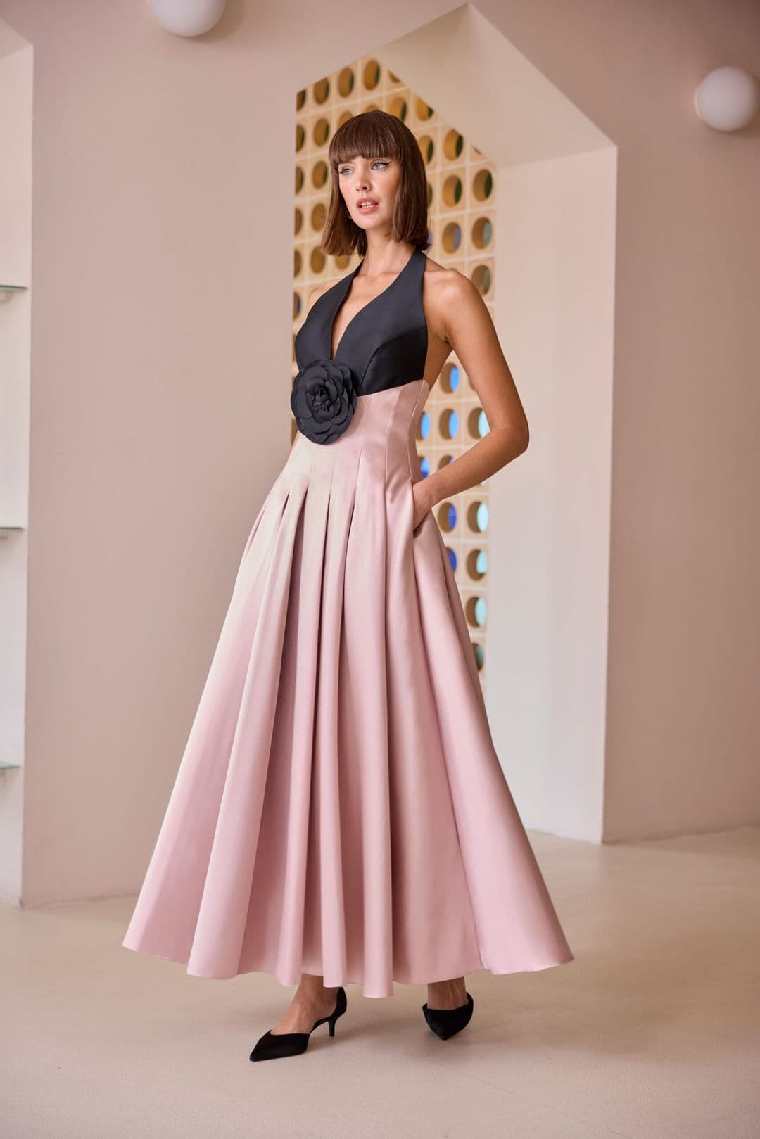 Vestido Bicolor Flor